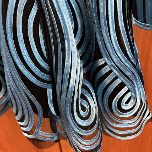 Serafina Premium RuffleTop XL Button Double Collar Sheer 3/4 Sleeve Lined Ribbon - Picture 6 of 11